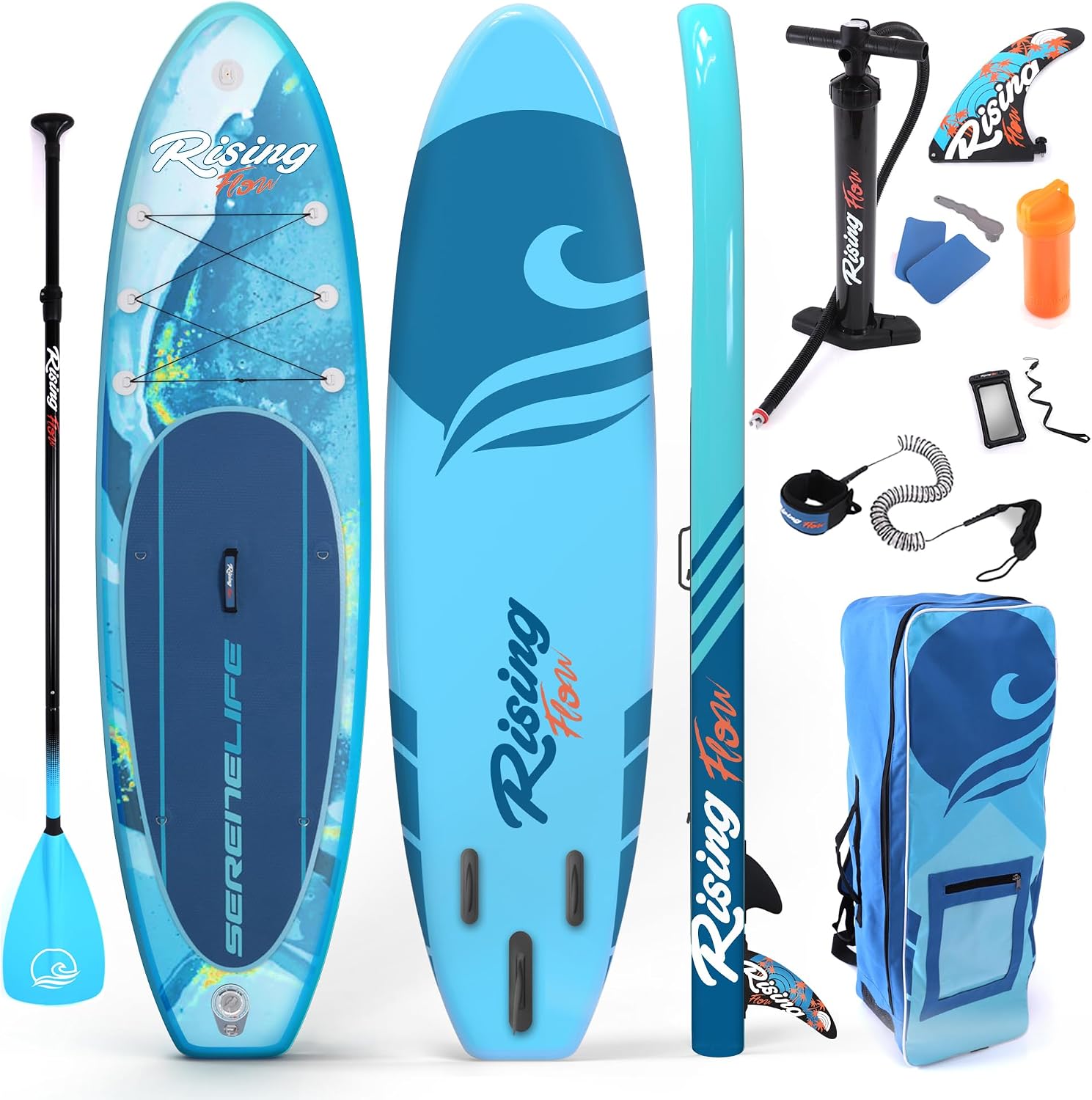 SereneLife Inflatable Stand Up Paddle Board - Wide Stable Design, Non-Slip Deck for Adults & Youth with Premium Paddle Board Accessories: Carry Bag, Dual Action Pump, Paddle, Ankle Leash - 10'6'