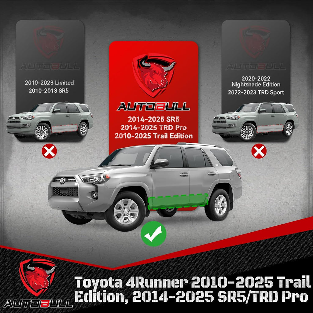 Running Boards Compatible with Toyota 4Runner 2010-2024 Trail Edition, 2014-2024 SR5/TRD Pro, 6' 2-Stairs Side Step Rails Coated Black Carbon Steel Nerf Bars