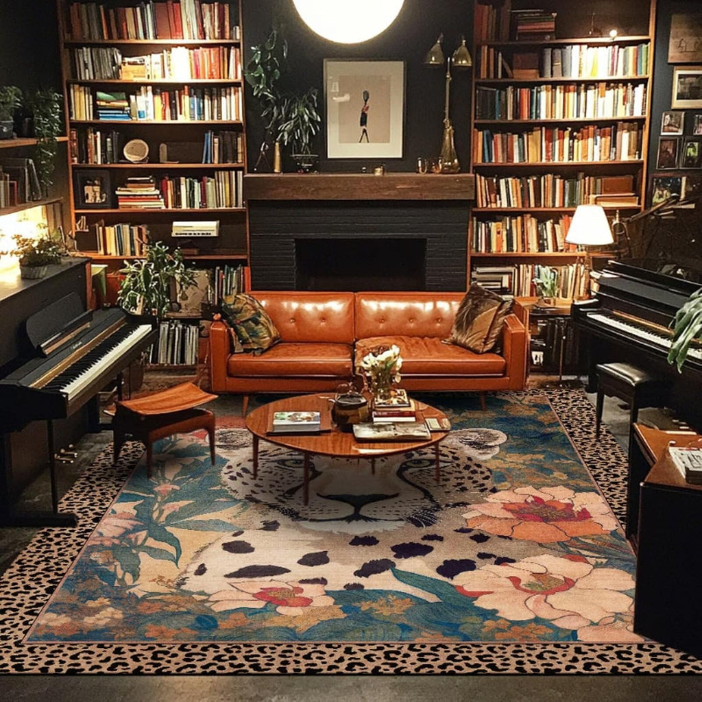 Luxury Living Room Leopard Printed Area Rug Boho Cheetah Rugs 6by9ft for Bedroom Study Room Washable Non Skid Decorative Floor Mats