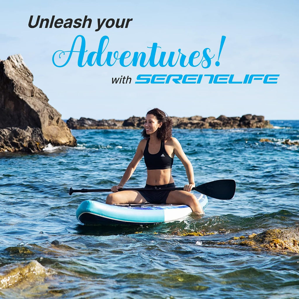 SereneLife Set of 2 Inflatable Stand Up Paddle Boards with Premium Accessories – SUP Pair with 32' Wide Stable Design, Non-Slip EVA Deck Pad for Adults and Youth of All Skill Levels, 350 lbs Capacity