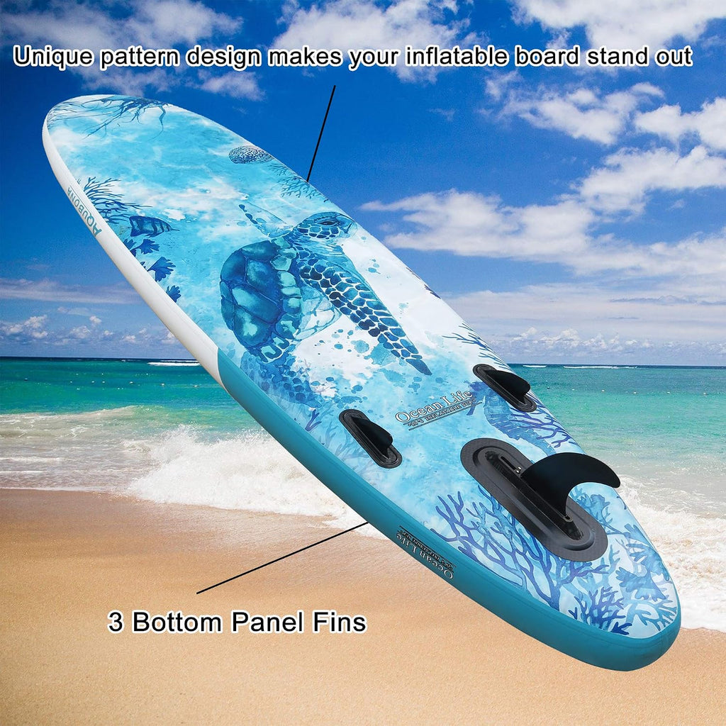 10'6'/11'Inflatable Stand Up Paddle Board Yoga Traveling Board for Surfing Everything Included with Adj Floating Paddle, Hand Pump, ISUP Travel Backpack, Leash, Fin.