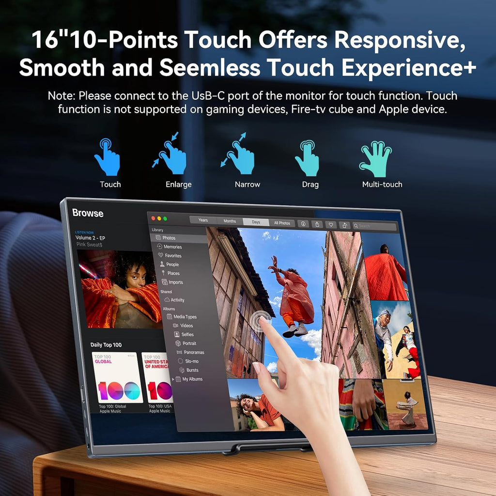 16 Inch Touchscreen Portable Monitor, FHD 1920x1200 IPS External Second Screen, USB-C HDMI Display for Laptop Phone Switch PS5 Xbox Mac