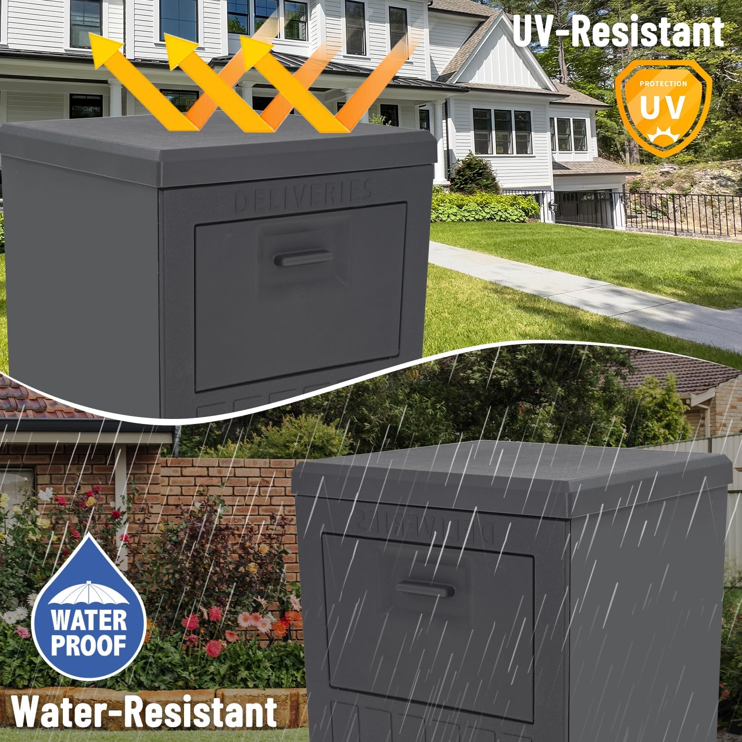 Domi 60-Gallon Outdoor Package Delivery Box - Weatherproof Double-Wall Resin, Lockable Parcel Drop Box for Porch/Curb