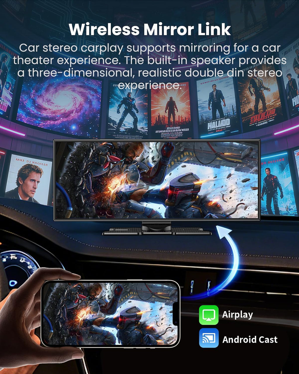 Largest 11.5'Wireless CarPlay Screen for Car,Portable A-pple Car Play & Android Auto,HD Touchscreen with 4K Dash Cam,Backup Camera,Bluetooth, Navigation,Voice Control,GPS,Mirror Link, for All Vehicles