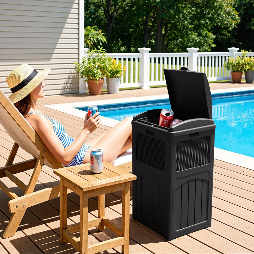 Greesum 33 Gallon Outdoor Trash Can with Lid, Waterproof Resin Garbage Bin for Hideaway, Deck, Patio, 4 Pack, Black