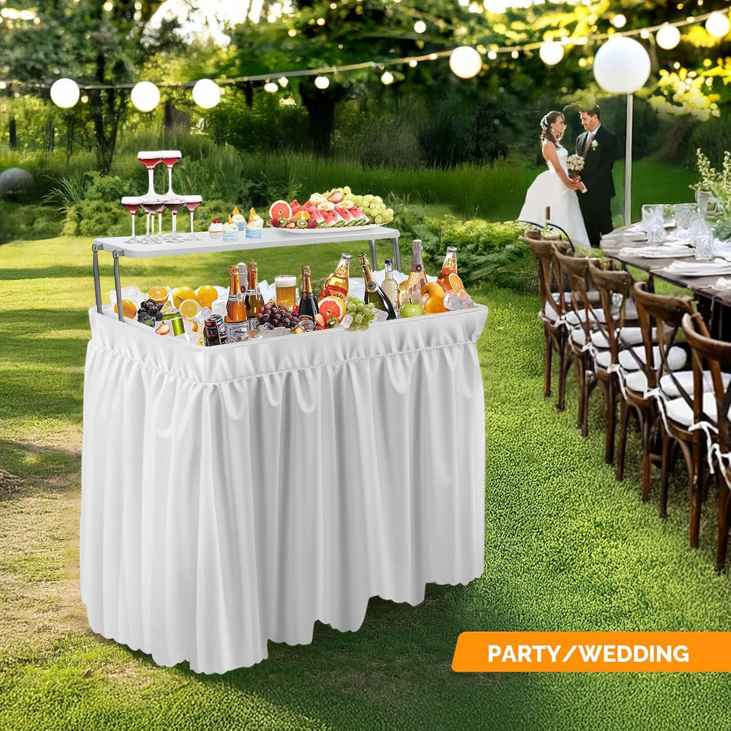 VINGLI Ice Table with Extra Storage Shelf, Portasble Cooler Side Table with Removable Skirt, Patio Table, Indoor & Outdoor Bar for Events, Parties and Camping