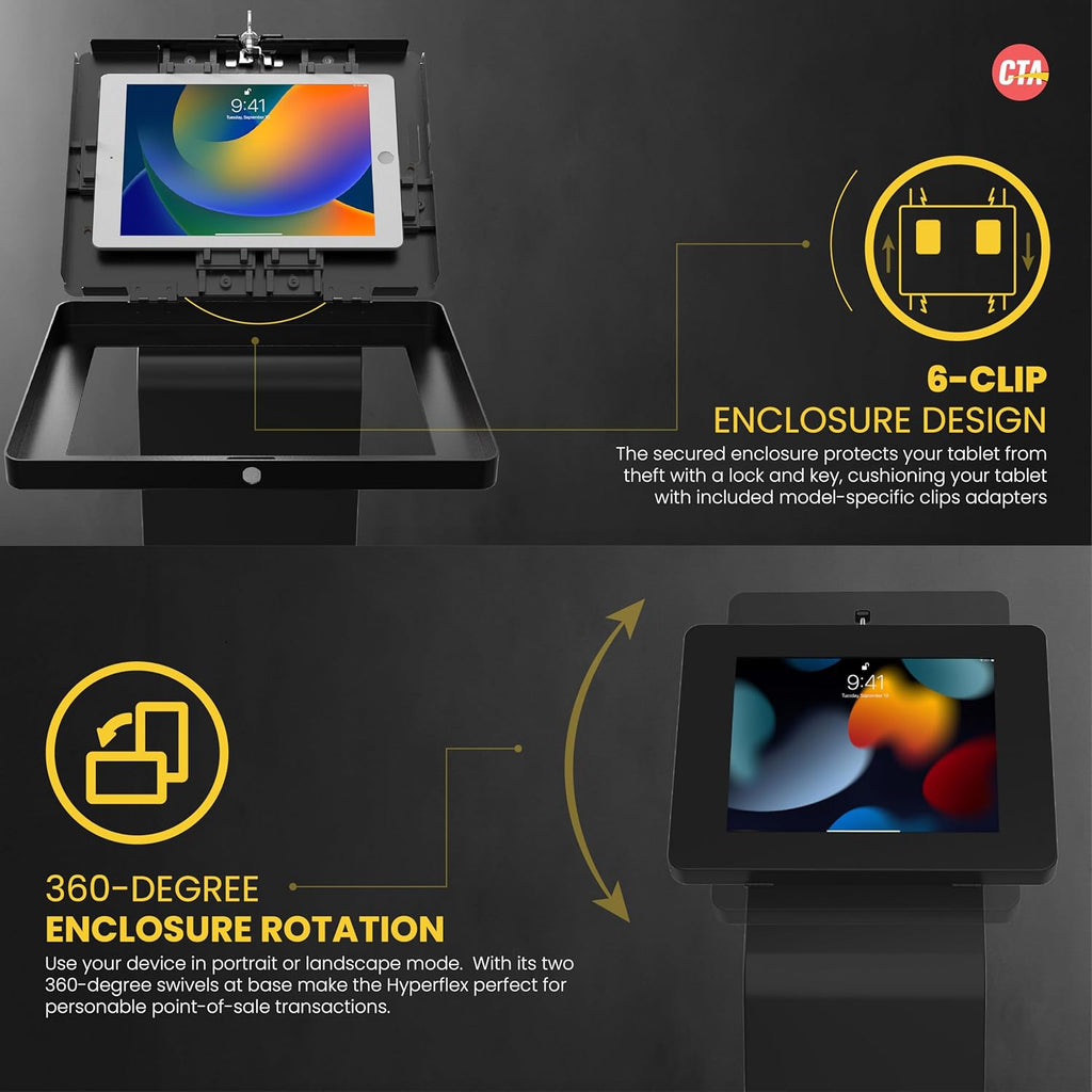 CTA Digital Premium Kiosk Floor Stand - Locking Floor Stand Kiosk - iPad 7th/8th/9th Gen 10.2' - Pro 11', 5th & 6th Gen, Surface Go, Galaxy Tab S5E & More (PAD-PARAF)