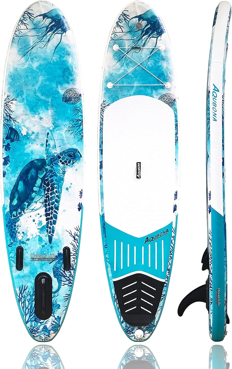 10'6'/11'Inflatable Stand Up Paddle Board Yoga Traveling Board for Surfing Everything Included with Adj Floating Paddle, Hand Pump, ISUP Travel Backpack, Leash, Fin.