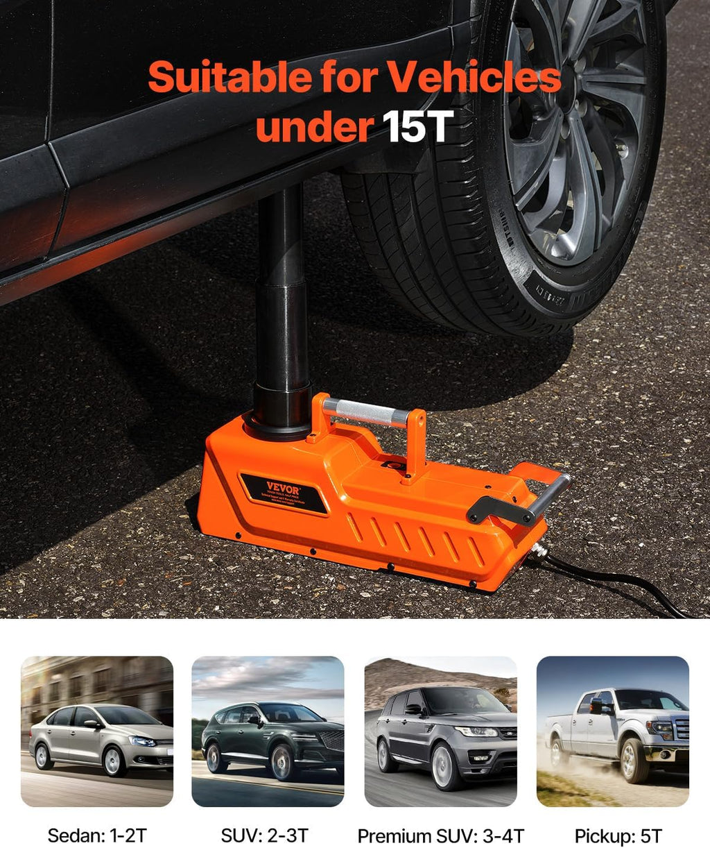 VEVOR Electric Car Jack, 15 Ton Hydraulic Jack Lift, Hydraulic Lifting Range 7.9-20.5 inch Portable Jack kit for Sedan, SUV, Truck