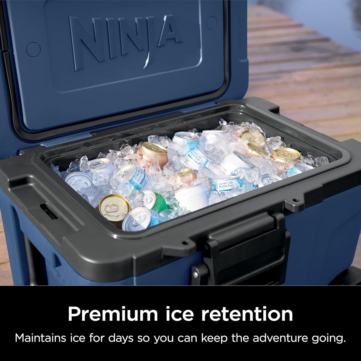 Ninja | Cooler | FrostVault 45QT Cooler with Wheels | Insulated with Temp Dry Storage Drawer | Keeps Ice Cold for Days | for the Beach, Camping, Picnics & More | Lakeshore Blue | FB245BL