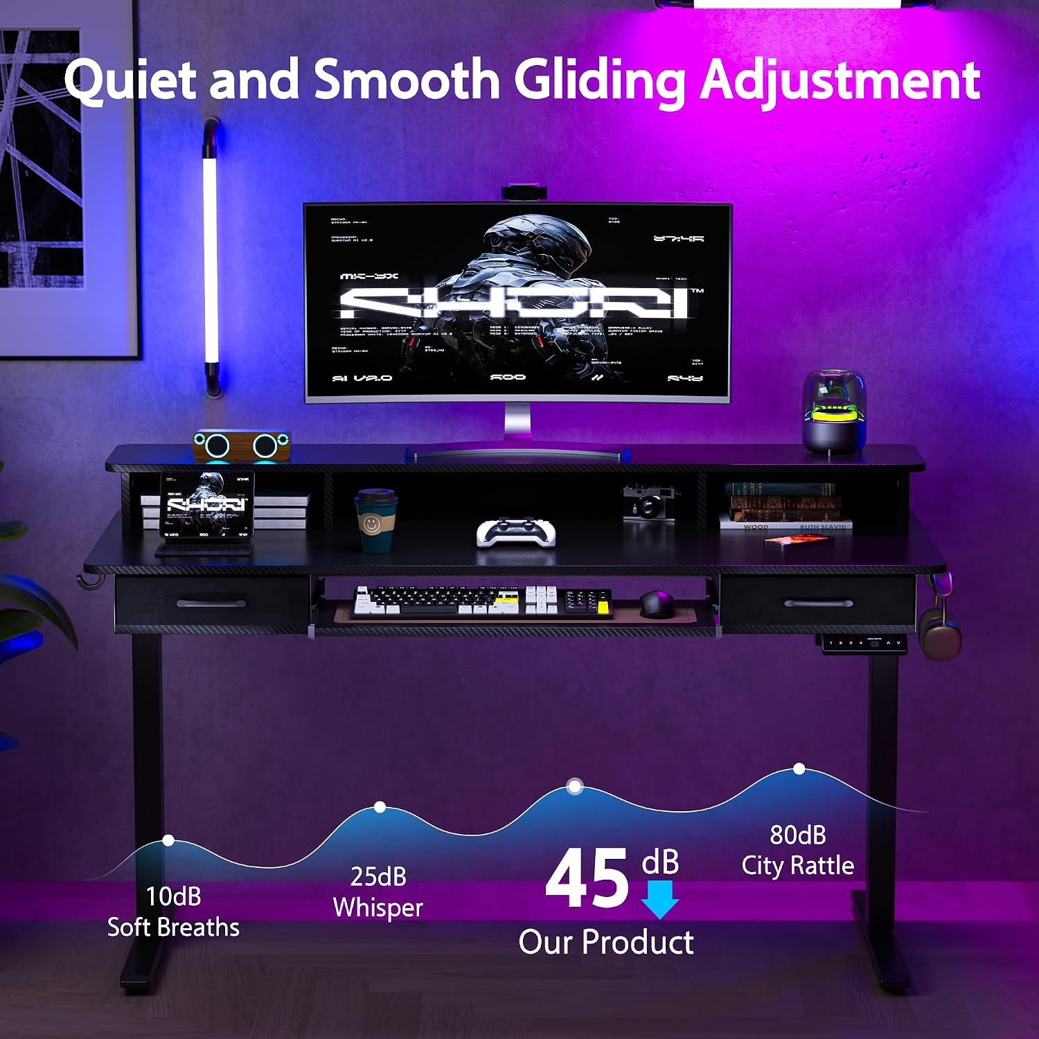 WALKINGDESK 55x24 Inches Electric Standing Desk with Keyboard Tray, Height Adjustable Stand up Desk with 2 Drawers, Ergonomic Sit to Stand Desk with Storage Monitor Stand, Computer Table, Black