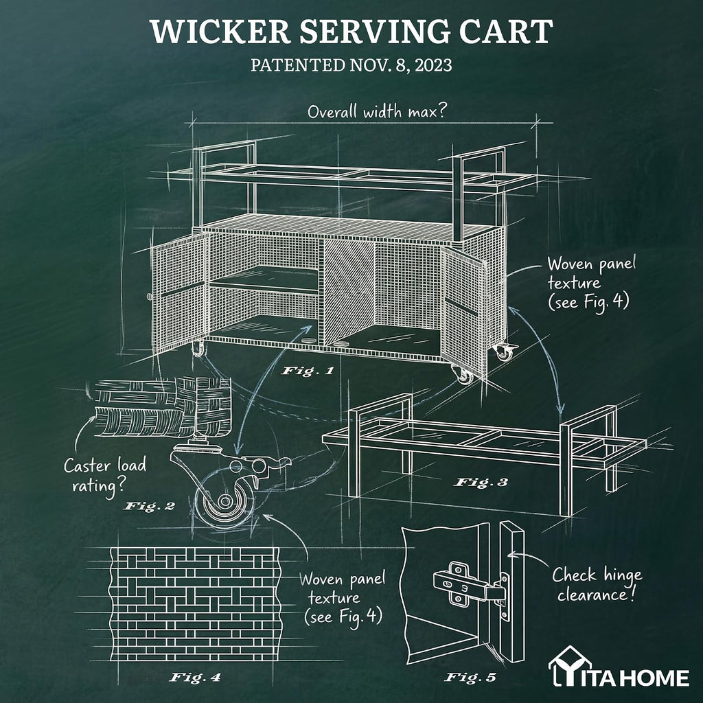 YITAHOME Large Outdoor Kitchen Wicker Island Rolling Cart, Patio Bar Table with Thickened Frame, Patio Storage Cabinet w/Wheels and Black Glass Table Top Backyard and Poolside Dark Brown