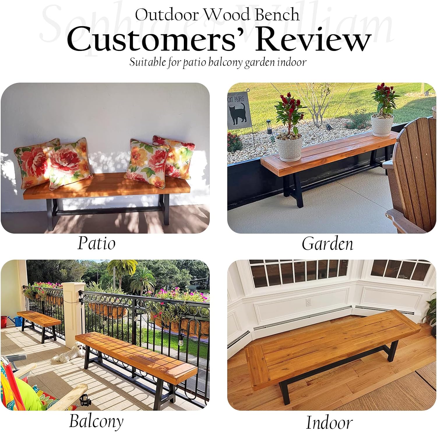 Sophia & William Outdoor Bench Garden Bench Wood 63', Patio Dining Bench Weatherproof, Wooden Park Front Porch Benches for Outside, Backless Acacia Wood Bench Long Narrow Clearance, 2 Pack, Teak