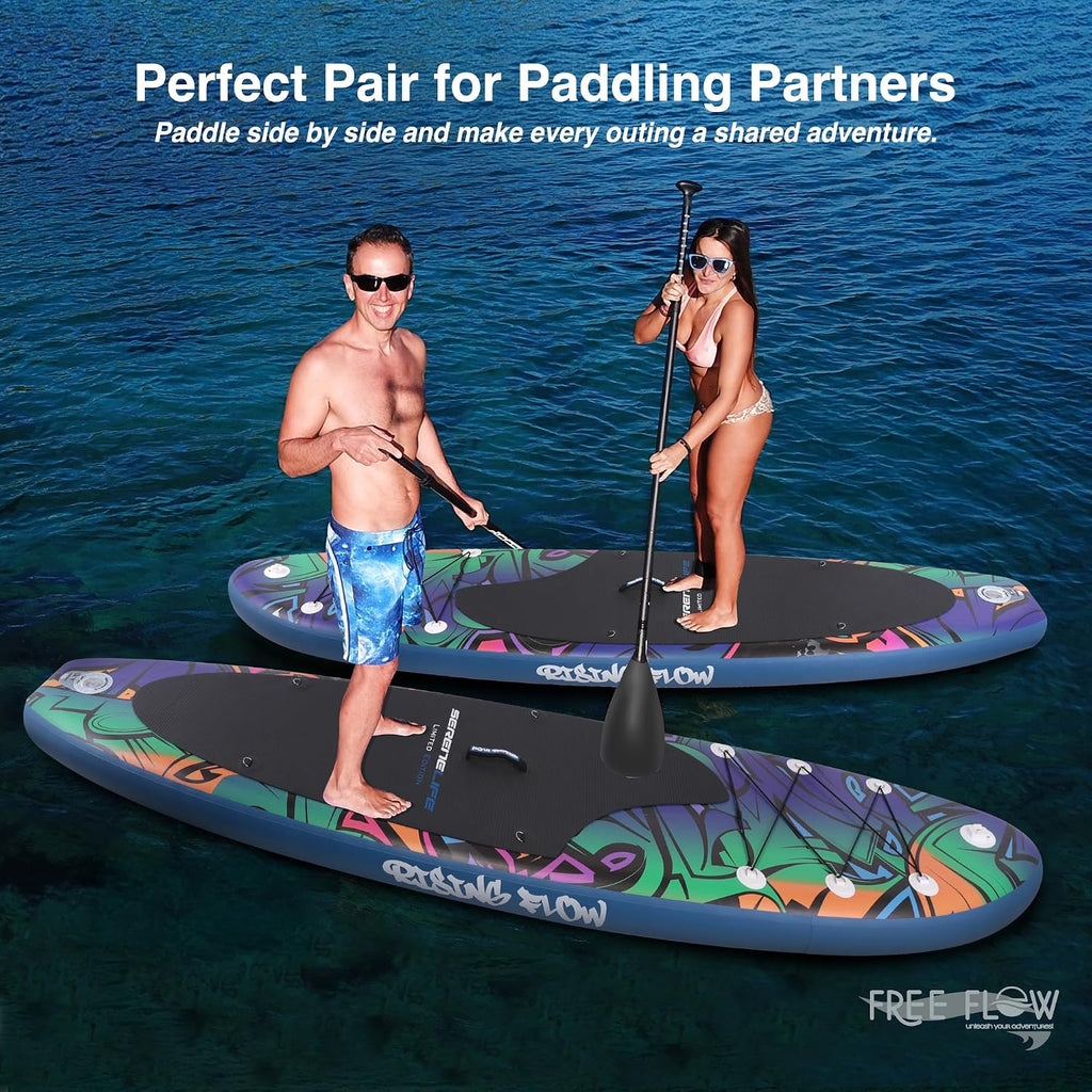 SereneLife Set of 2 Inflatable Stand Up Paddle Boards with Premium Accessories – SUP Pair with 32' Wide Stable Design, Non-Slip EVA Deck Pad for Adults and Youth of All Skill Levels, 350 lbs Capacity
