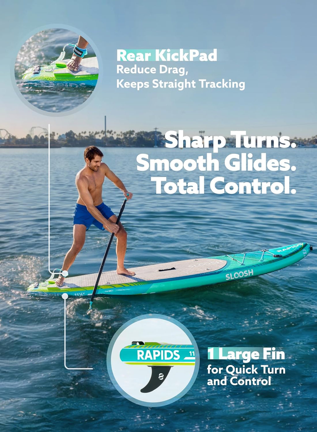 SLOOSH Inflatable Stand Up Paddle Board, 11'6' Inflatable Paddle Boards with Premium Accessories, Non-Slip EVA Deck, Ultra-Light Carry Bag Pump, Rapids SUP for Youth & Adults