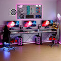 79 Inch u Shaped Desk with Power Outlets, LED Strip & Monitor Stand, Large Corner Computer Desk with Monitor Stand & with Storage Shelves for Home Office