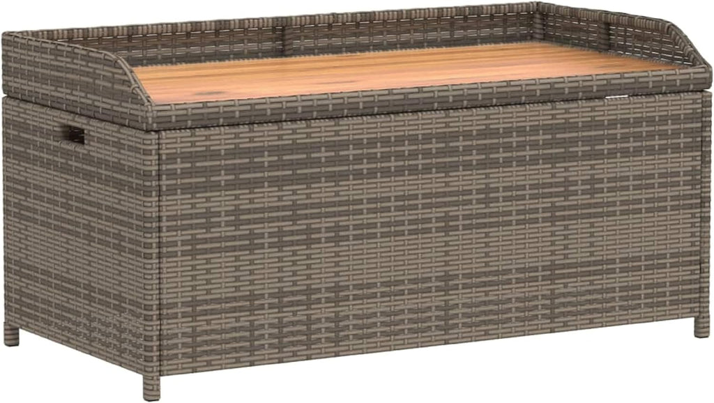 Foto Outdoor Bench, 39 Inch, Gray Wicker Rattan, Under Seat Storage