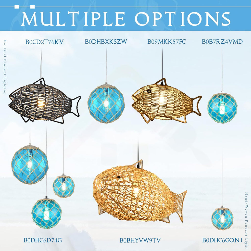 3 Pack 6' Blue Coastal Pendant Light Kitchen Island,Glass Globe Ocean Ceiling Light Fixture Beach House,Dimmable Hemp Rope Light Fixture Hanging For Bathroom Living Room Farmhouse Bedroom(Bulb Incl.