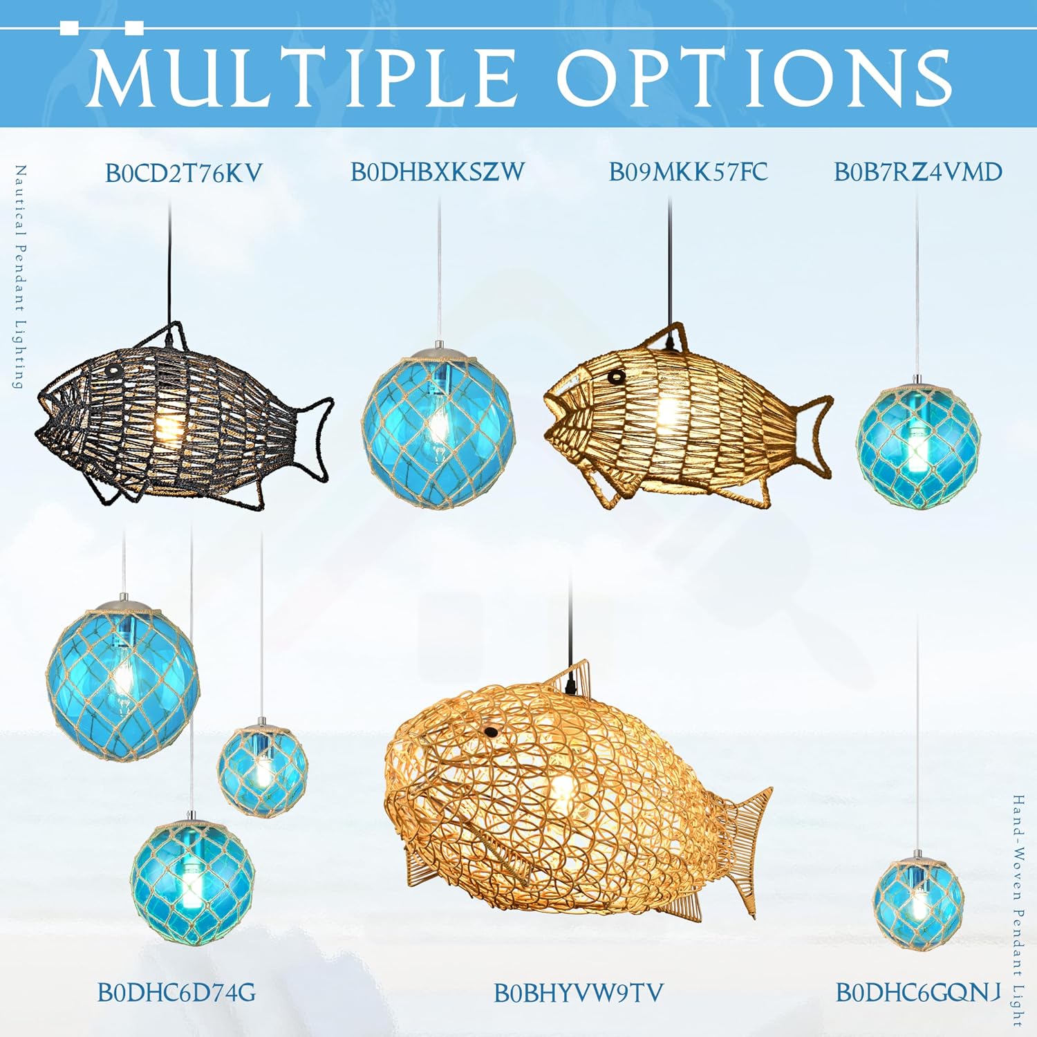3 Pack 6' Blue Coastal Pendant Light Kitchen Island,Glass Globe Ocean Ceiling Light Fixture Beach House,Dimmable Hemp Rope Light Fixture Hanging For Bathroom Living Room Farmhouse Bedroom(Bulb Incl.