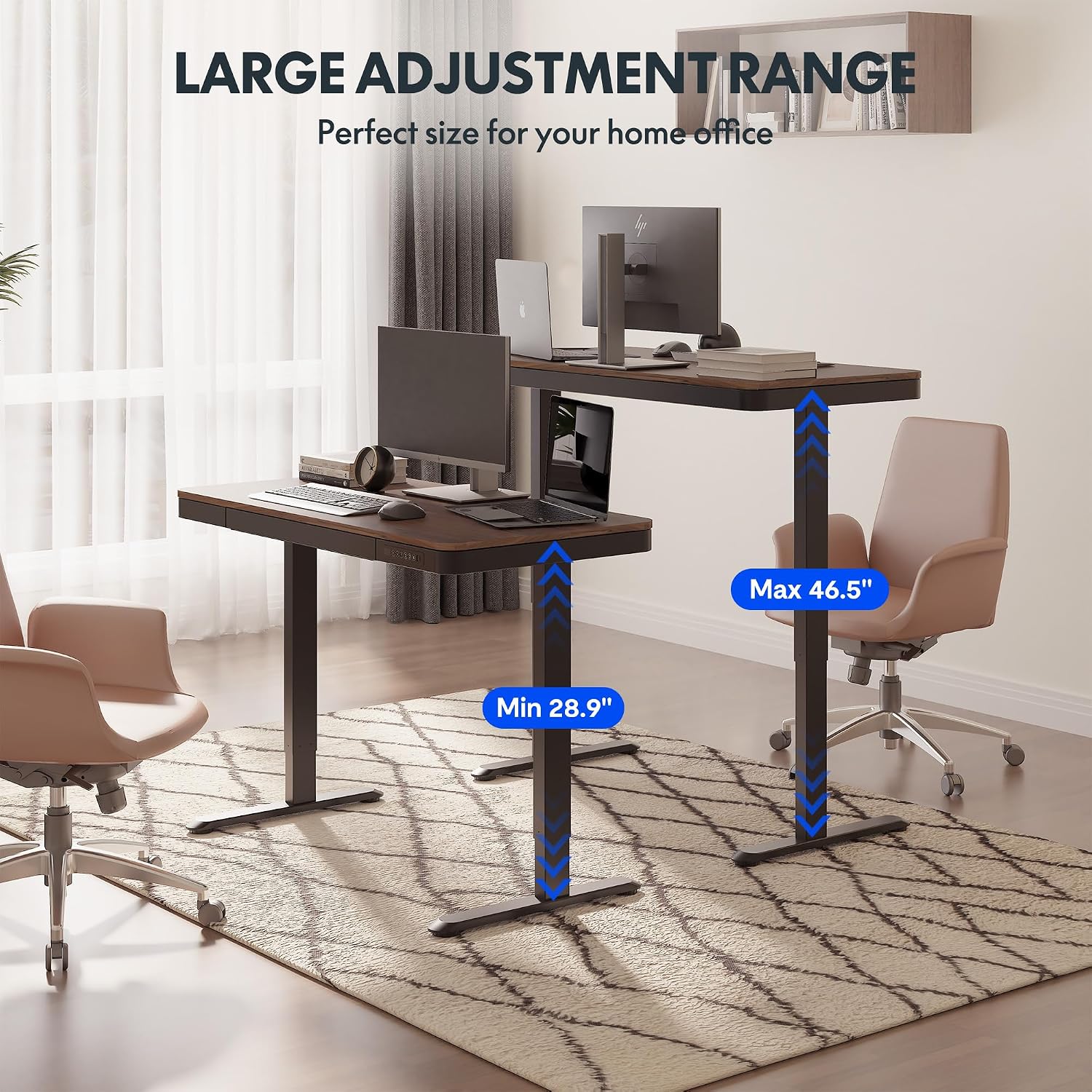 FLEXISPOT Comhar 48' Electric Standing Desk with Drawers, Quick Assembly Home Office Sit Stand Desk with Storage & USB Charging, Computer Workstation for Home Office (48' Wood, Dark Walnut/Black)