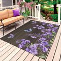 Purple Flowers Outdoor Rug for Patio/Deck/Porch, Non-Slip Large Area Rug 5 x 8 Ft, Butterfly Spring Floral Wooden Farmhouse Indoor Outdoor Rugs Washable Area Rugs, Reversible Camping Rug Carpet Runner