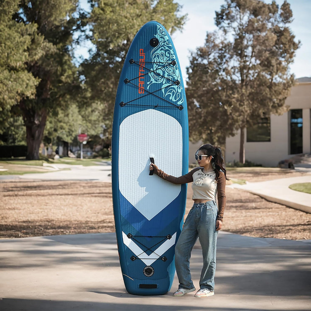 Inflatable Paddle Board 9.9'x33 x5 with Premium SUP Accessories & Backpack, Wide Stance, Bottom Fin for Paddling, Paddle, Leash, Surf Control, for Youth & Adult