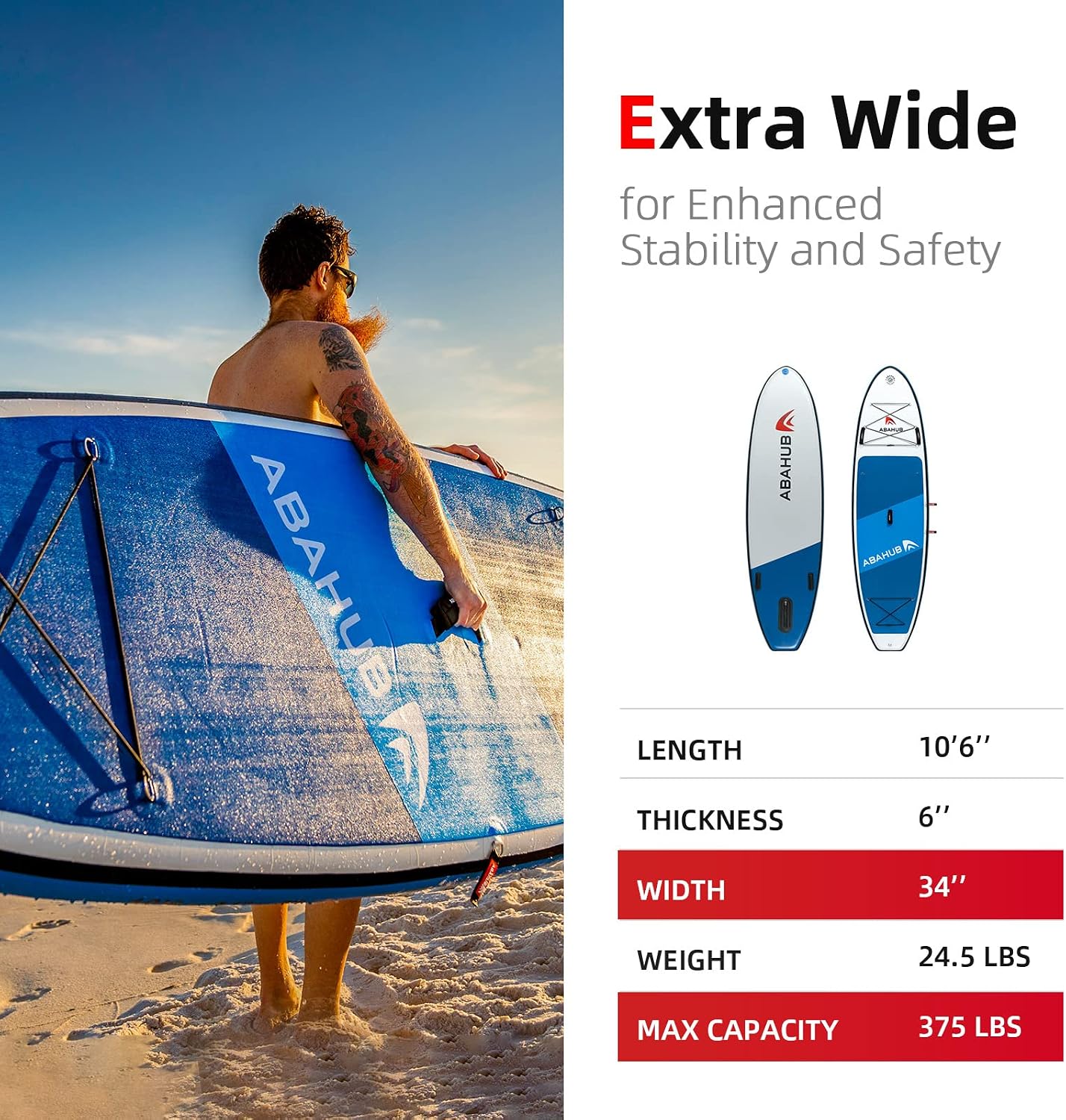 Abahub Inflatable SUP, Wide 10'6' x 31'/34' iSUP, Standup Paddleboard with Adjustable SUP Kayak Paddle, for Yoga, Paddle Board, Kayaking, Surf, Canoe, Fishing