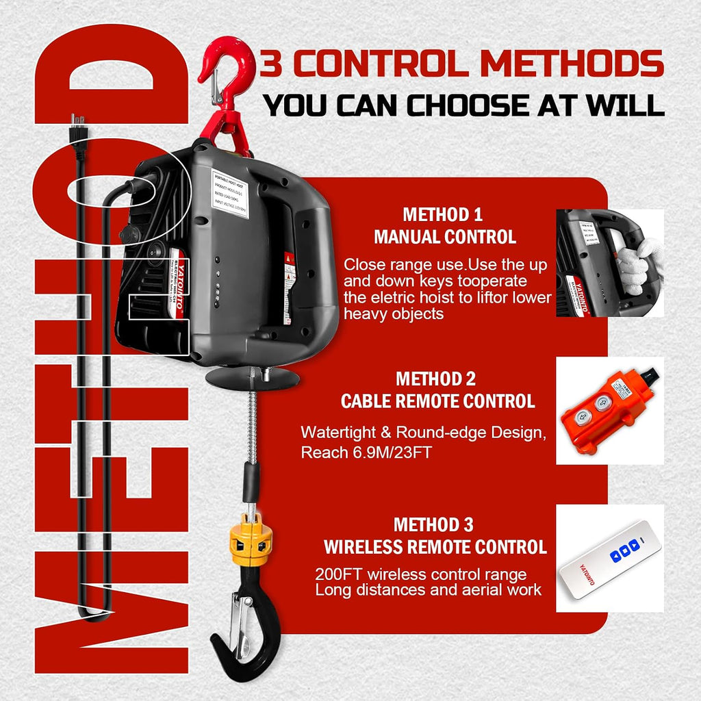1500 Lbs Electric Hoist Winch,3 in 1 Portable Electric Winch,Manual,Wired and Wireless Remote Control,Electric Hoist 110 Volt with 25ft Lifting Height for Factories, Warehouses, Garages