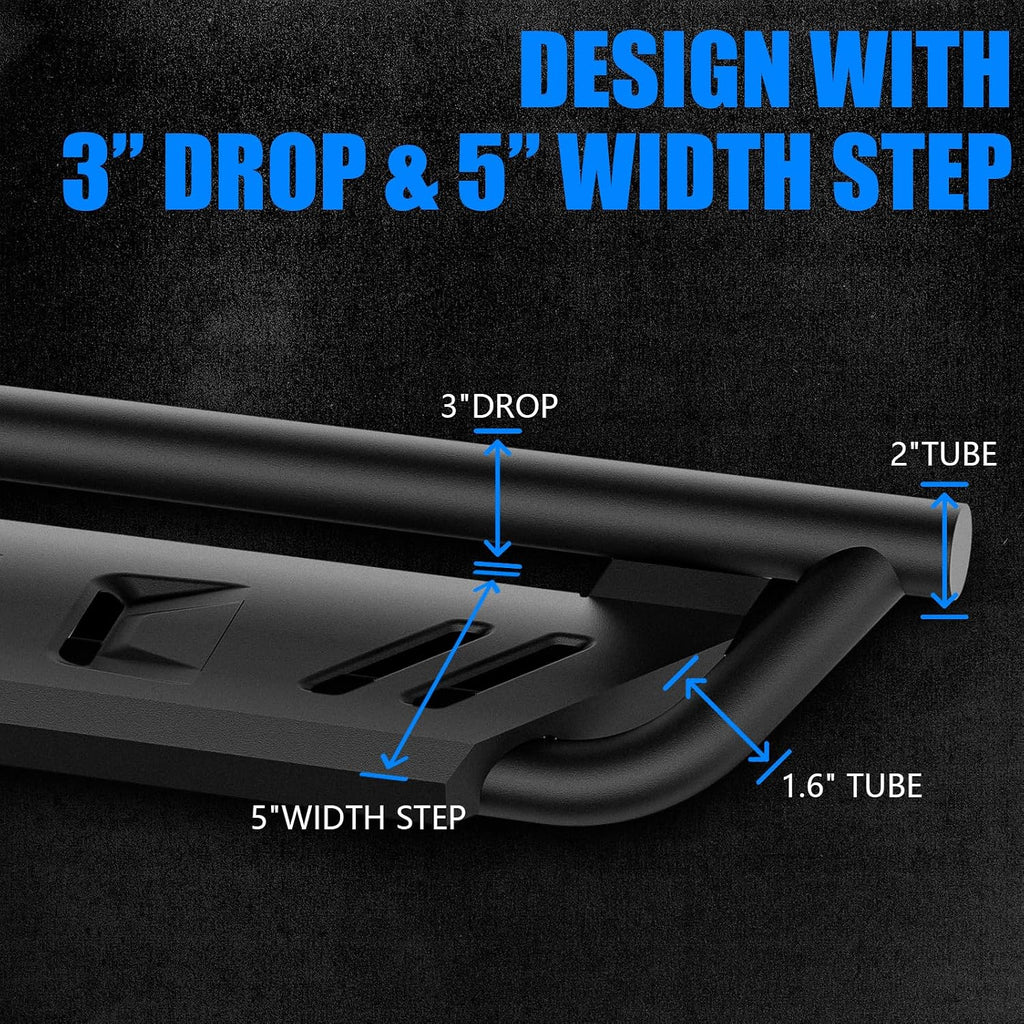 ONINE Tubular Drop Running Board Custom Fit 2019-2026 Chevy Silverado/GMC Sierra 1500 & 2020-2026 Chevy Silverado/GMC Sierra 2500HD/3500HD Crew Cab Drop Side Step Nerf Bar, Textured Black