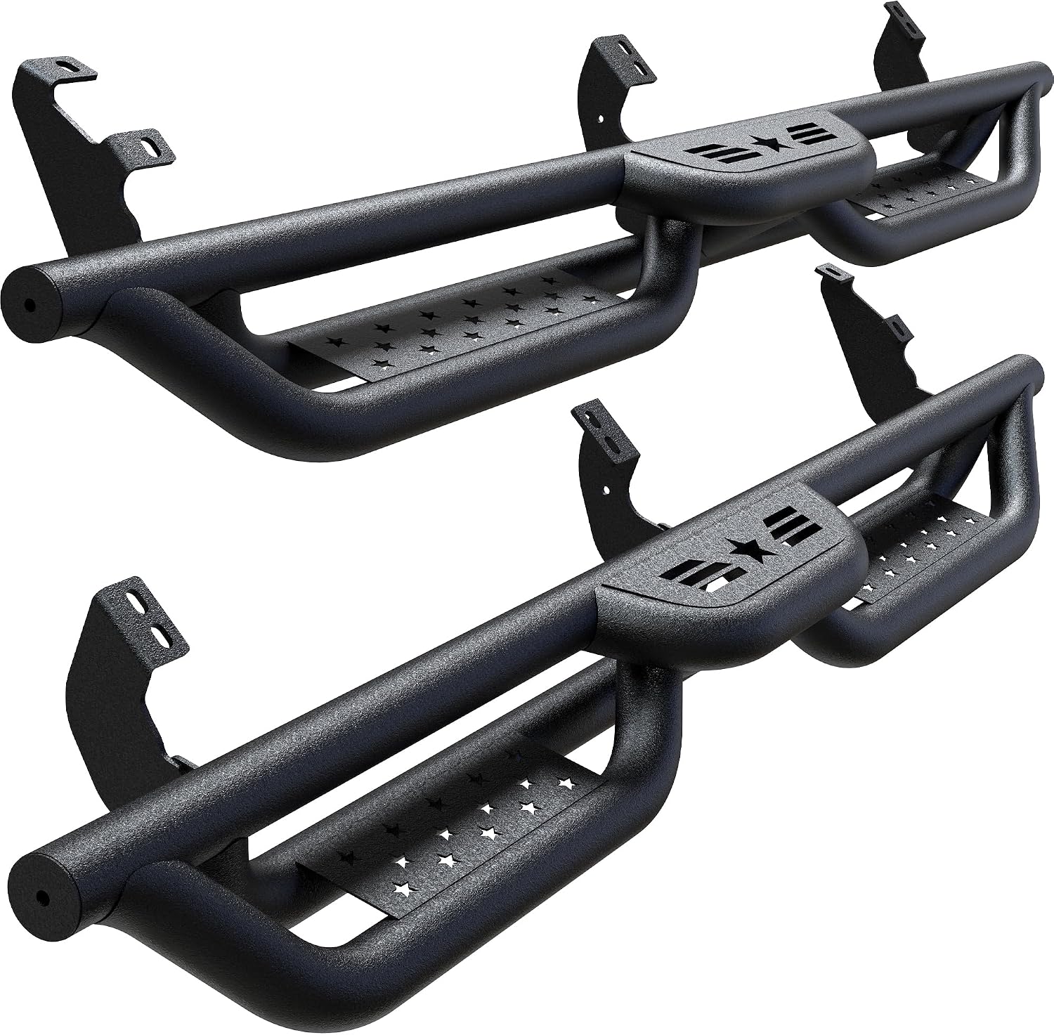 Running Boards Compatible with Toyota 4Runner 2010-2024 Trail Edition, 2014-2024 SR5/TRD Pro, 6' 2-Stairs Side Step Rails Coated Black Carbon Steel Nerf Bars