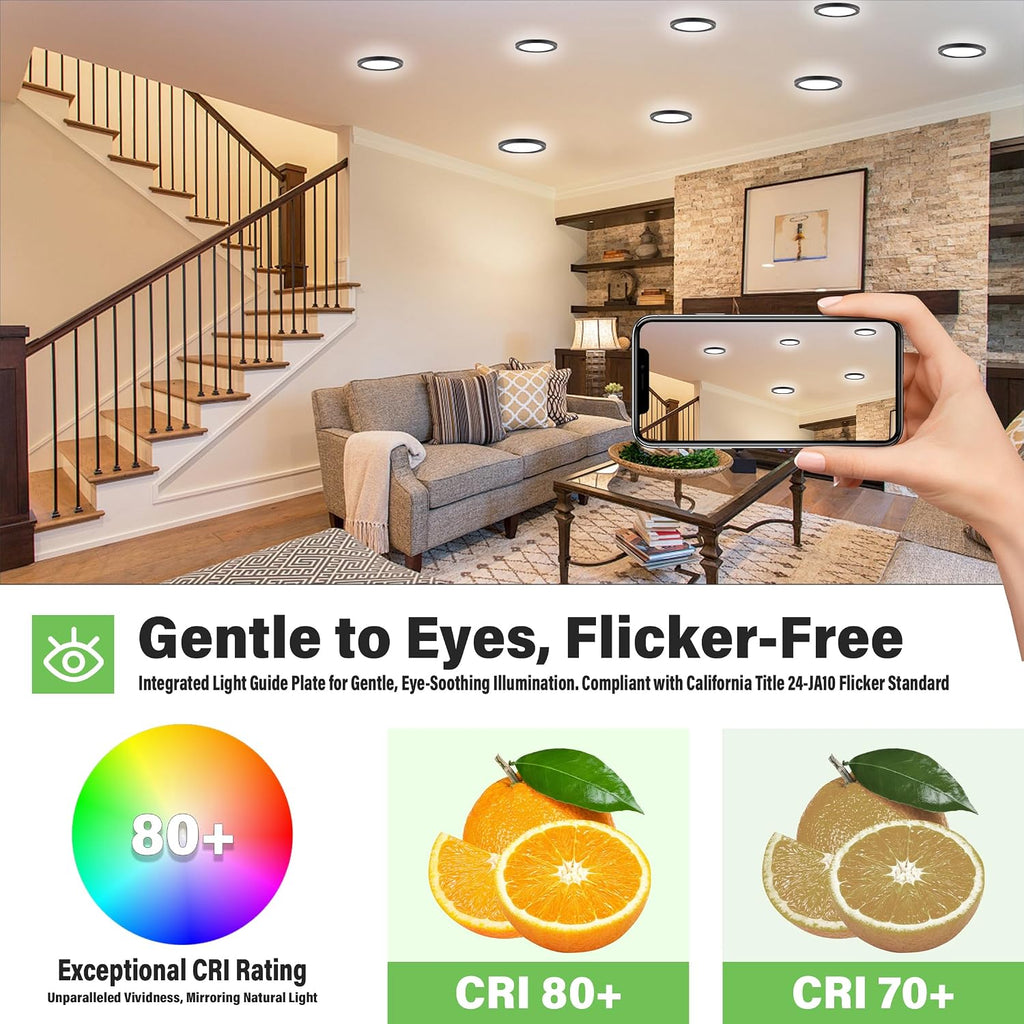 5.4' Flush Mount Ceiling Light Dimmable with ETL CERT, 5000K Black LED Ceiling Lights Ultra Thin Round Ceiling Light Fixture for Bedroom, Bathroom,Kitchen, Hallway,Basement,Closet,28Pack