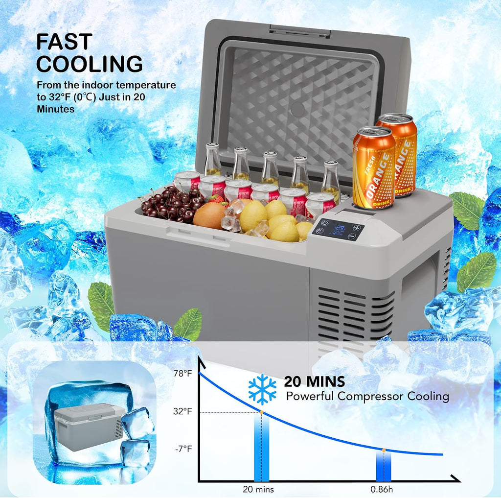 GarveeTech Car Refrigerator - 21 QT Electric Cooler with Ultra-Fast Cooling, Car Cooler with Low Power, Portable Refrigerator with Battery Protection, Portable Freezer with 12/24V DC, Usable Battery