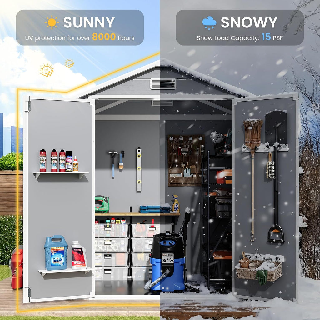 Amopatio Outdoor Storage Shed with Floor, 6x4.5 FT Plastic Shed with Ventilation, Waterproof Resin Garden Sheds for Backyard,Patio,Lawn White Grey
