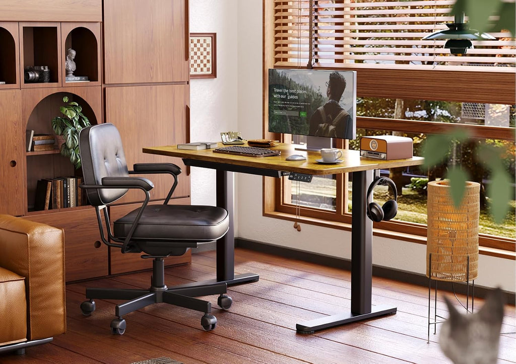 Claiks Standing Desk with Drawers, 48 x 24 Inches Electric Standing Desk Adjustable Height, Sit Stand Up Desks Computer Workstation, Rustic Brown