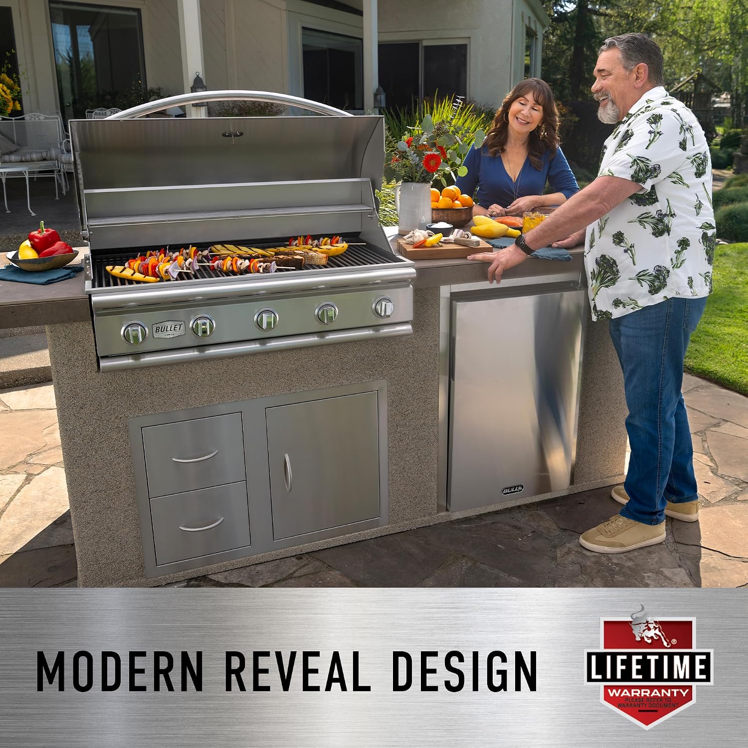 Bull Outdoor Products 30' S/S Single Storage Door w/ 2 Drawer Combo w/Reveal, Stainless Steel