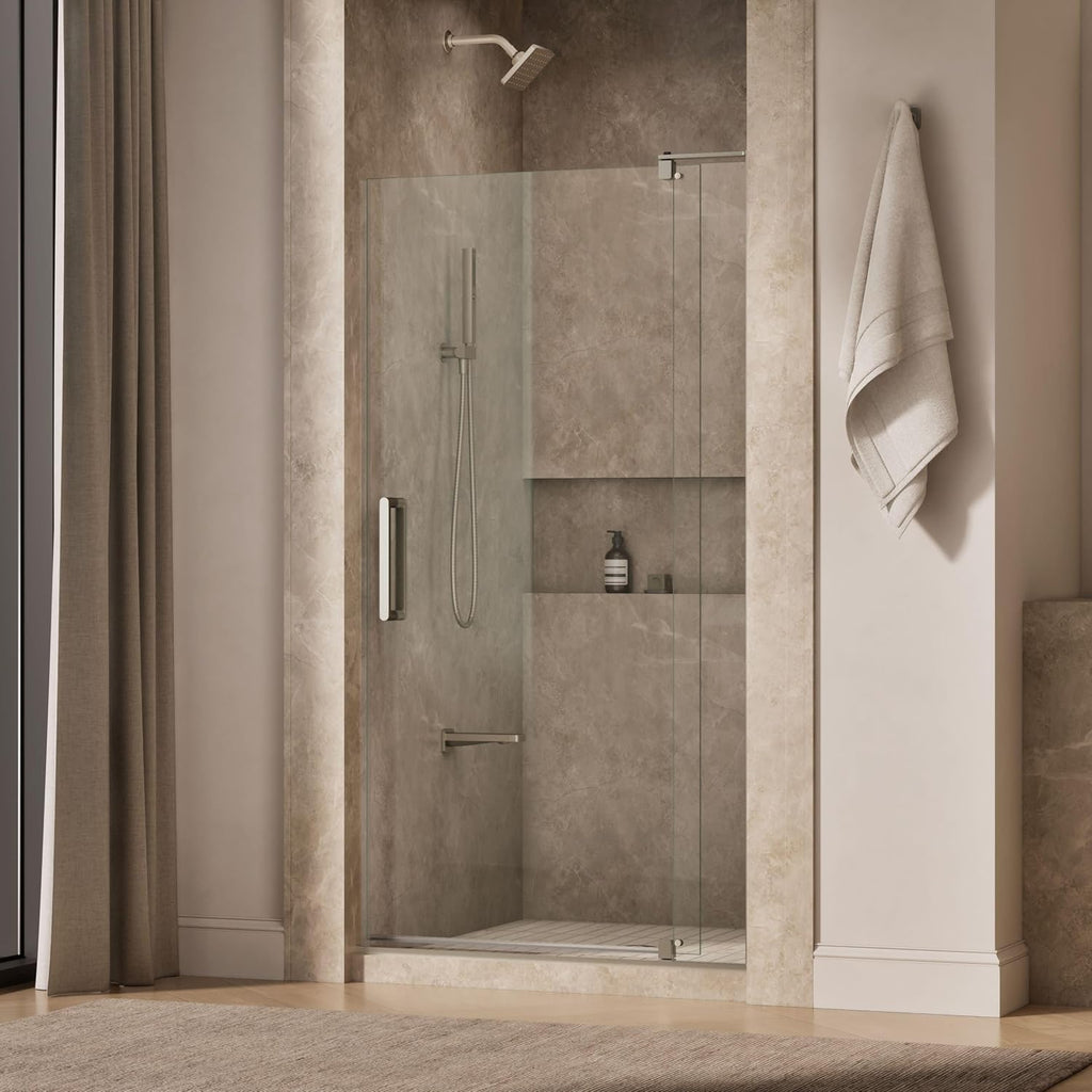 KOHLER pivot shower door, 74'H x 35-1/8-40'W, with 5/16' thick Crystal Clear glass