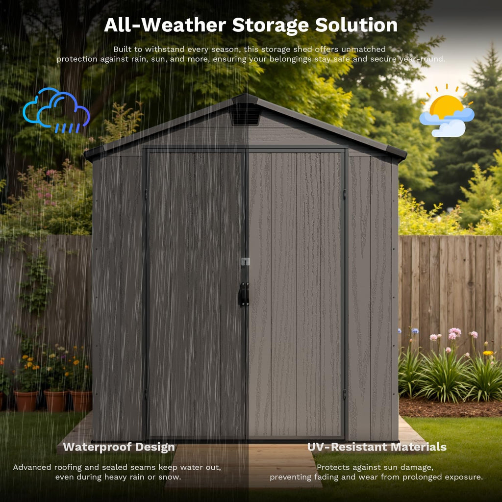 Patiowell 6x10FT Outdoor Storage Shed with Floor,Resin Garden Shed with Lockable Door and Window, Backyard Storage (Dark Grey)