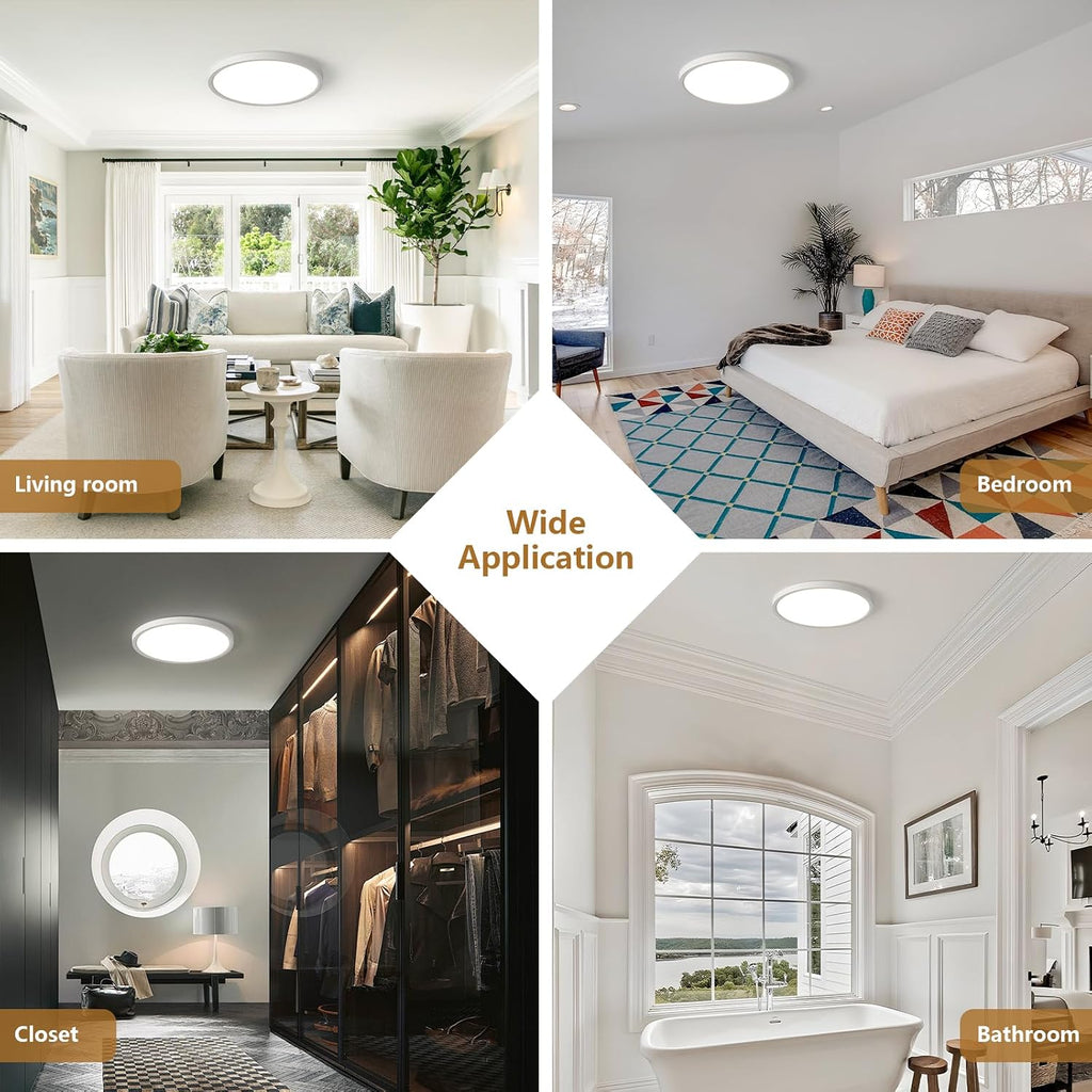 Dimmable 12Inch LED Flush Mount Ceiling Light, 24W, 2520LM, 2700K/3000K/4000K/5000K/6000K CCT Selectable,LED Round Flat Panel Light Dimmable from 5% to 100% for Bedroom,Kitchen,Hallway, White 12PK