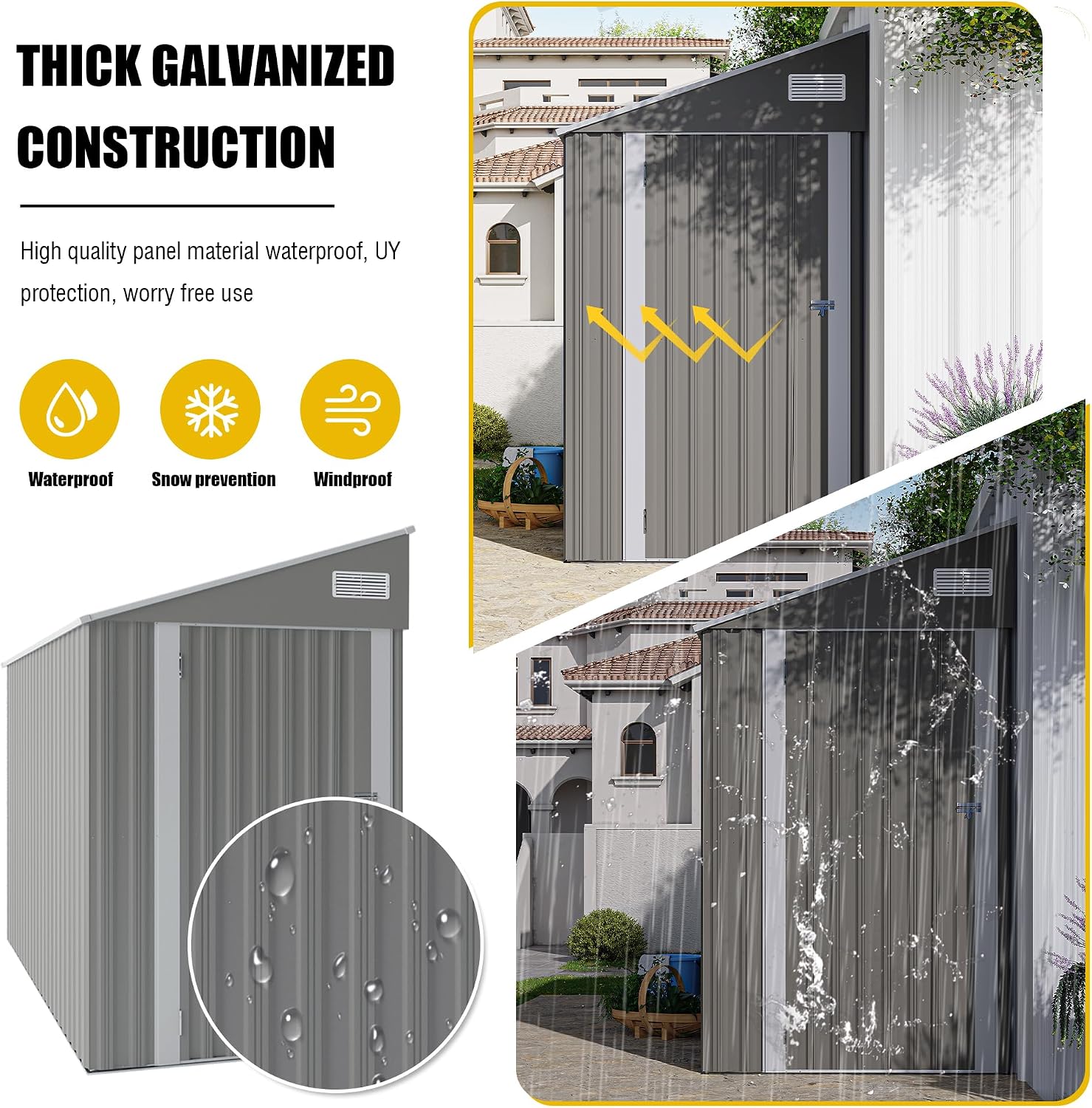 YOPTO 4×8 FT Outdoor Metal Storage Shed,Heavy-Duty Lean to Storage Shed with Lockable Single Side Hinge Door,Waterproof Metal Storage Tool House W/Sloping Roof,Air Vent&Protect Film,for Backyard,Gray