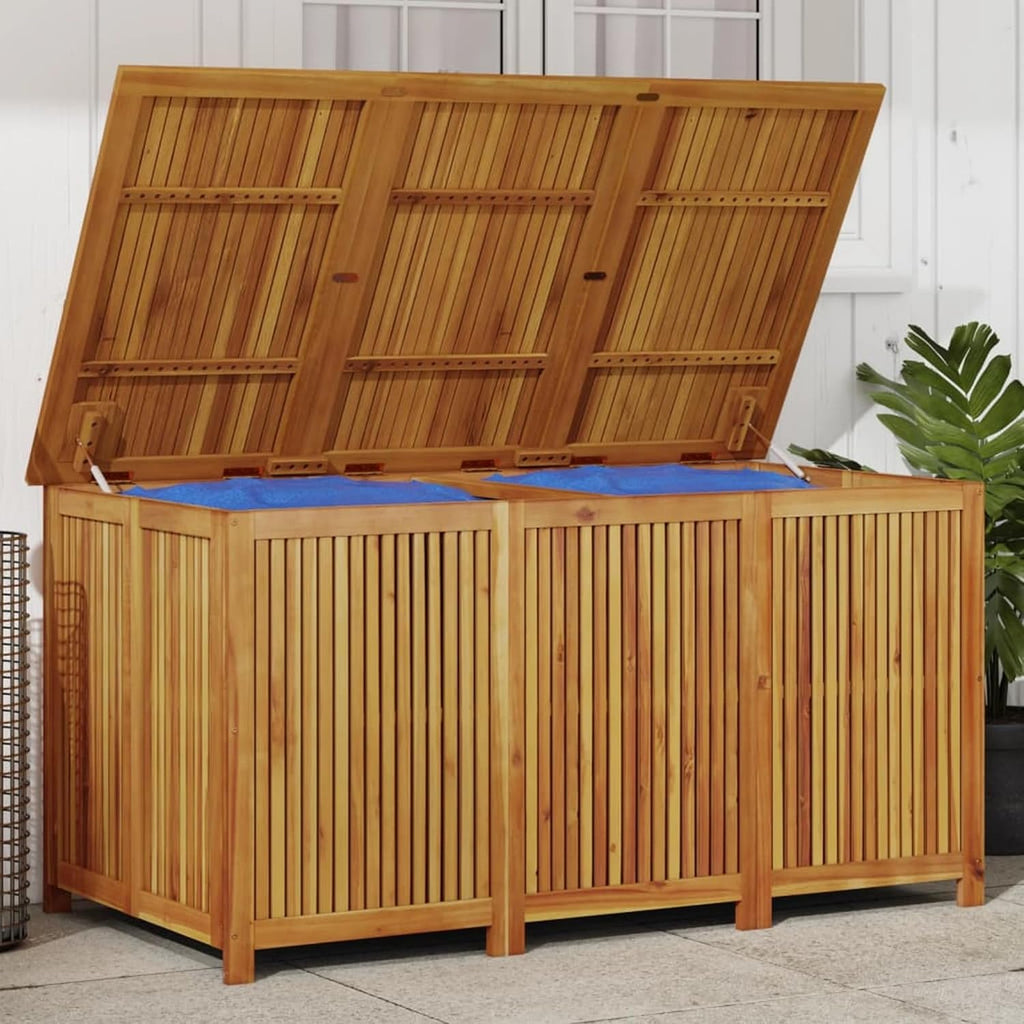 Benjara Outdoor Storage Box, Waterproof PE Bag, 59 Inch Brown Acacia Wood