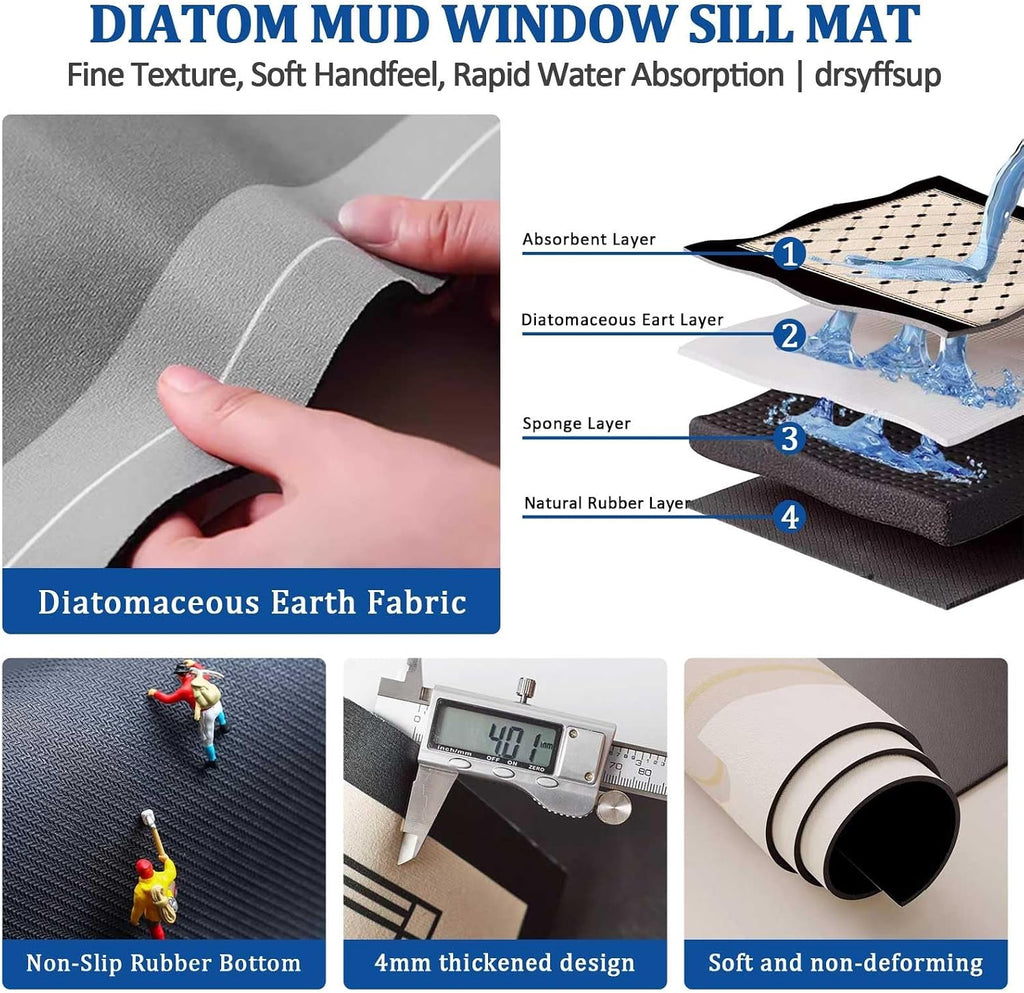 Drsyffsup Very Long Waterproof Absorbent Window Sill Cushion Diatomaceous Earth Mat, Non-Slip Washable Protective Pad for Bay Window/TV Stand/Bathroom(27x59in/70x150cm)