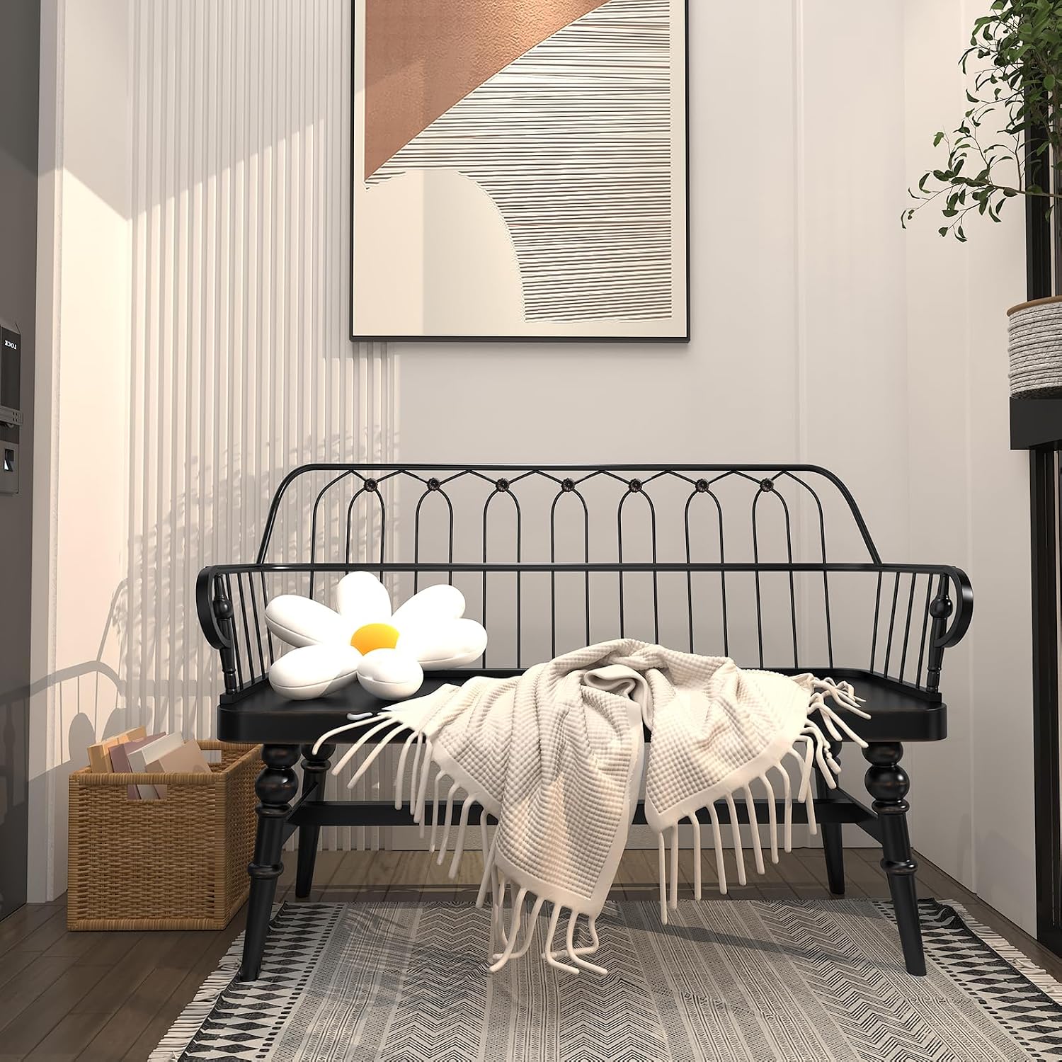 DIBRATY Entryway Bench,Spindle Back Wooden Dinning Bench, Farmhouse Foyer Bench for Entryway, Living Room, Dinning Room, Mudroom