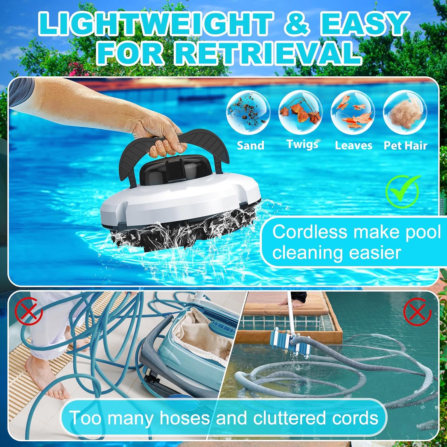 2026 Cordless Robotic Pool Cleaner - 120 Mins Automatic Pool Vacuum for Above Ground Pool & In - Ground Flat Pools up to 1000 Sq.Ft, Robot Pool Cleaner with Self - Parking Tech