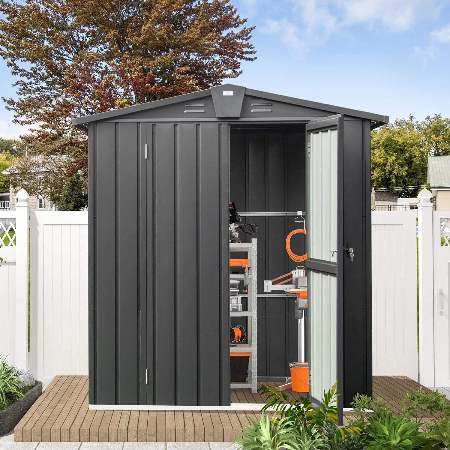 Domi Outdoor Storage Shed 5.7'x3', Metal Sheds Outdoor Storage with Lockable Doors & Air Vents for Patio Garden Lawn Backyard,Gray