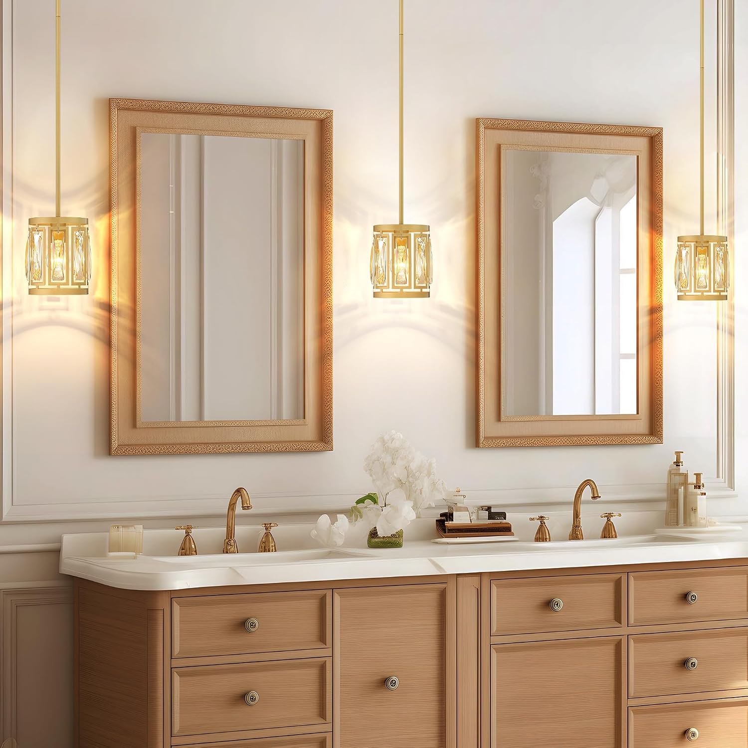 3-Pack Pendant Light Fixtures with K9 Crystals, Kitchen Island Lighting, Dining Room Light Fixture, Mini Chandelier for Kitchen Lights Ceiling, Foyer Lighting Fixtures, Gold Light Fixture