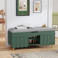 3More 40' Entryway Shoe Storage Bench,Upholstered Hidden Space Beneath Seat Cushion Bench,2-Tier Unique Geometric Shape with Wood Grain,Green