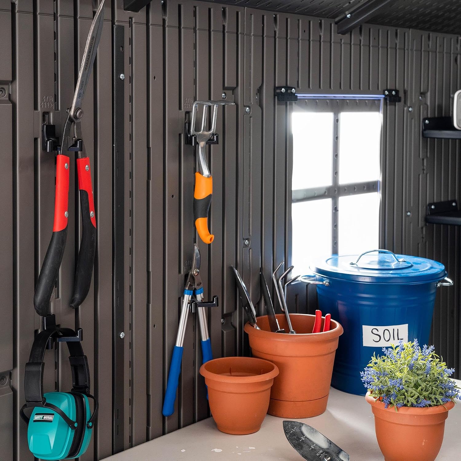 Lifetime 20x8 Ft Outdoor Storage Shed, Gray HDPE Construction, Steel-Reinforced Walls, Dual-Entry Design with Lockable Doors, Skylights, Adjustable Shelving System, Snow Load Kit Included
