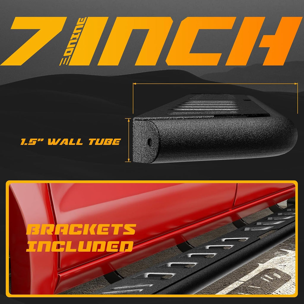 ONINE Tubular 7' Textured Black Running Board Custom Fit 2019-2026 Chevy Silverado/GMC Sierra 1500 & 2020-2026 Chevy Silverado/GMC Sierra 2500HD/3500HD Crew Cab Side Step Nerf Bar