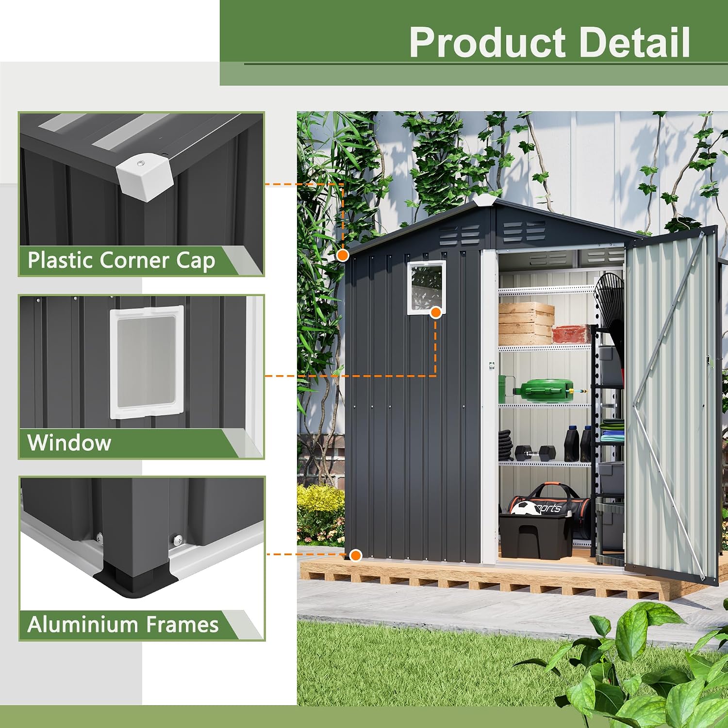 Outdoor Storage Shed, 6 X 4 FT Large Metal Utility Tool Sheds with Floor Frame, Steel Garden Shed with Windows for Backyard Garden Patio Lawn