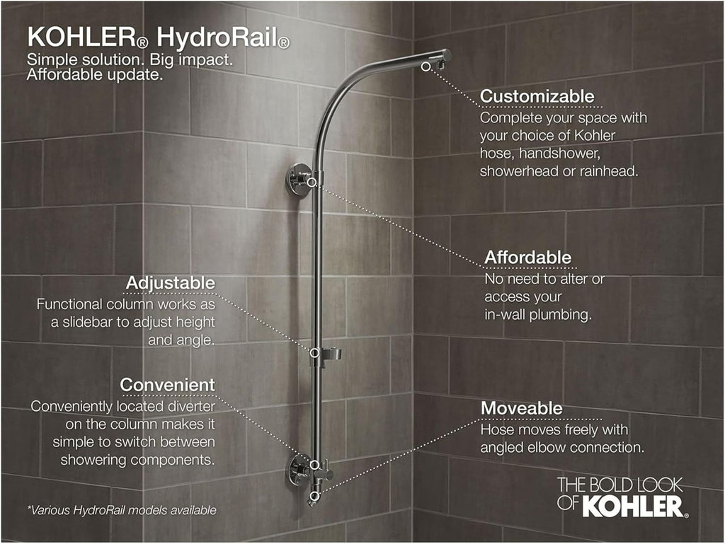 KOHLER 45906-SN HydroRail-S Shower Column, Vibrant Polished Nickel